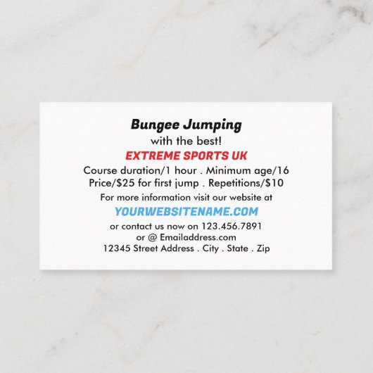 Bunjee Cartoon - Bungee Jumping Instructor Visitenkarte (Rückseite)