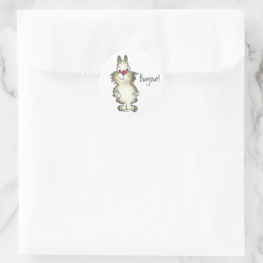 Bunjour! Cartoon-Kaninchenaufkleber Runder Aufkleber (Tasche)