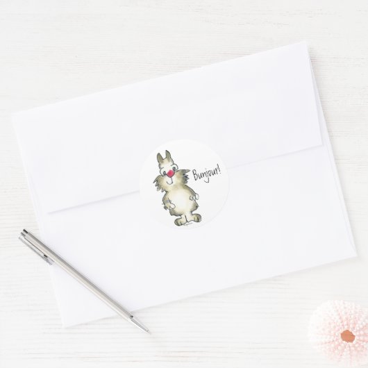 Bunjour! Cartoon-Kaninchenaufkleber Runder Aufkleber (Umschlag)