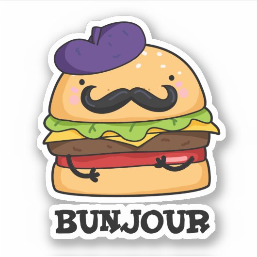 Bunjour Funny French Burger Bun Pun Aufkleber (Vorderseite)