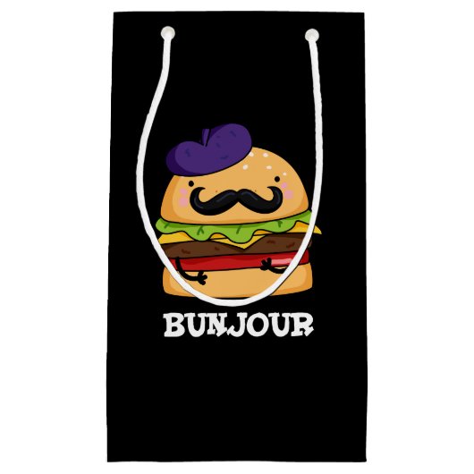 Bunjour Funny French Burger Bun Pun Dark BG Kleine Geschenktüte (Vorderseite)