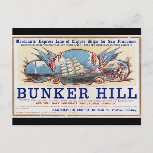 Bunker Hill Clipper Segeln 1853 Postkarte (Vorderseite)