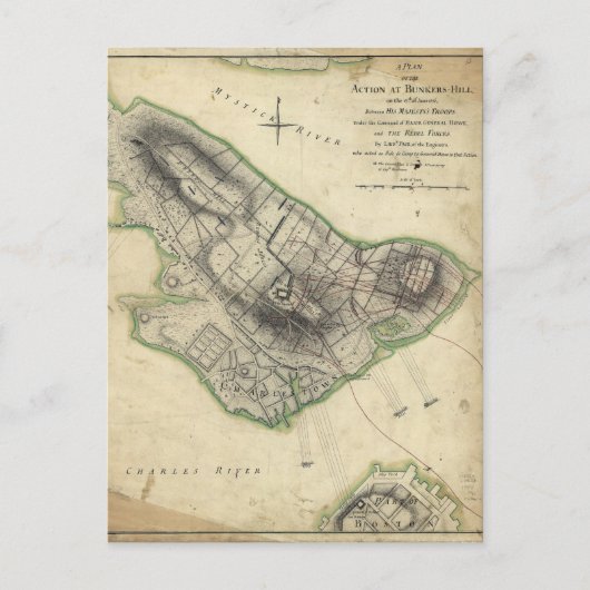 Bunker Hill Revolutionary War Map (17. Juni 1775) Postkarte (Vorderseite)