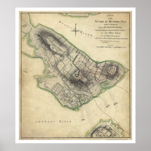 Bunker Hill War Map - 1775 Poster (Vorne)