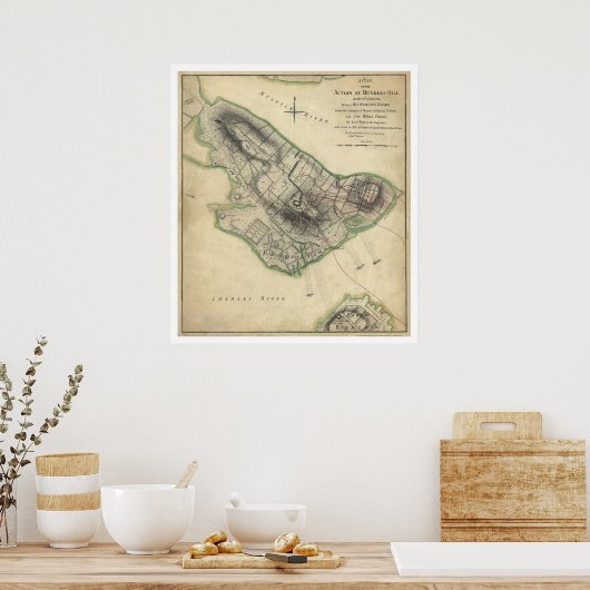 Bunker Hill War Map - 1775 Poster (Küche)