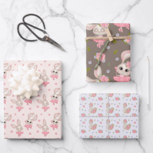 Bunnens und SwansWrapping Paper Flat Sheet Set 3 Geschenkpapier Set