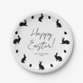 Bunnies And Eggs In Black Modern Happy Easter Pappteller (Vorderseite)