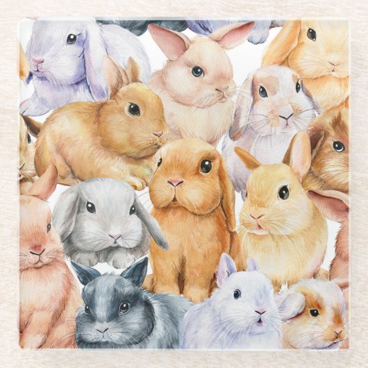 Bunnies Aquarelltiere Glasuntersetzer (Vorderseite)