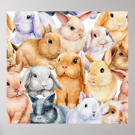 Bunnies Aquarelltiere Poster (Vorne)