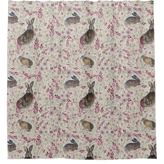 Bunnies auf Blumenwiesen Duschvorhang (Vorderseite)