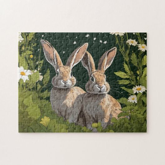 Bunnies auf einem Feld Puzzle (Horizontal)