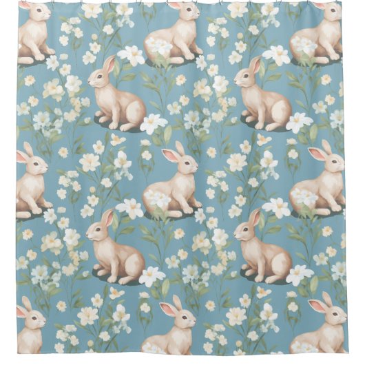 Bunnies auf hellblauem Hintergrund Duschvorhang (Vorderseite)
