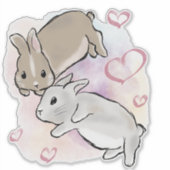 Bunnies cuddling watercolor aufkleber (Vorderseite)