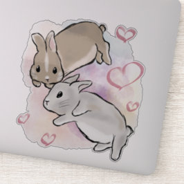 Bunnies cuddling watercolor  aufkleber