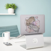 Bunnies cuddling watercolor aufkleber (Laptop auf Schreibtisch)
