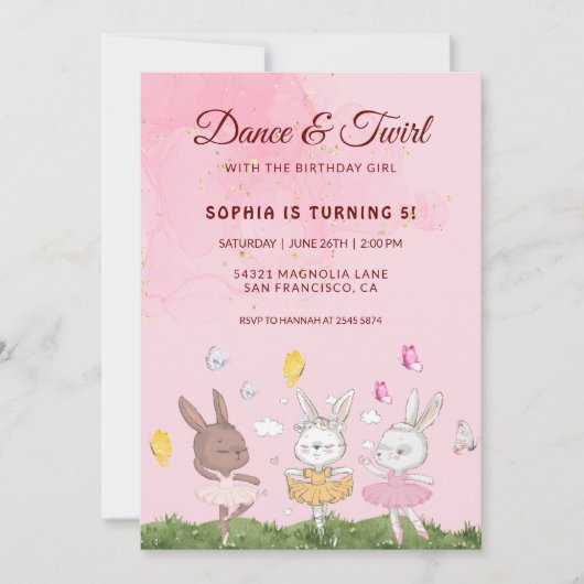 Bunnies Dance und Twirl Birthday Einladung (Vorderseite)
