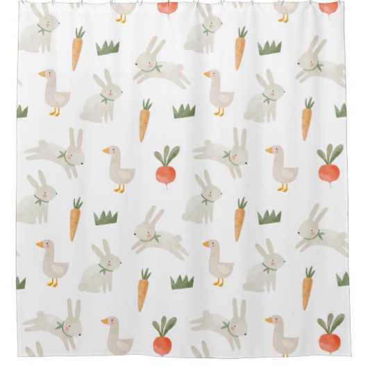 Bunnies & Ducks auf dem Bauernmuster Duschvorhang (Vorderseite)