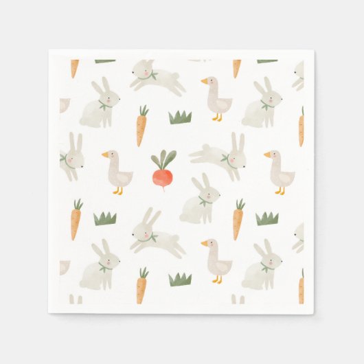 Bunnies & Ducks auf dem Bauernmuster Serviette (Vorderseite)