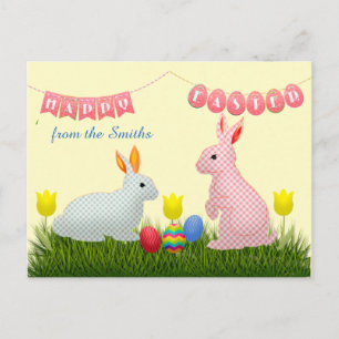 Bunnies, Eier, Tulpen und glückliche Osterjagd Postkarte
