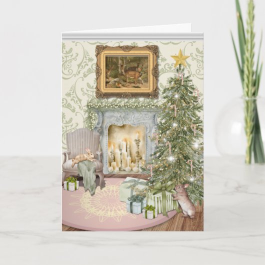 Bunnies feiert Weihnachts geklappte Grußkarte Karte (Vorderseite)