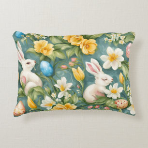 Bunnies, Frühlingsblumen und Ostereier. Malerei Dekokissen