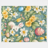 Bunnies, Frühlingsblumen und Ostereier. Malerei Fleecedecke (Vorderseite (Horizontal))
