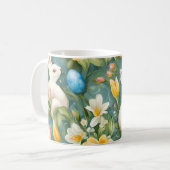 Bunnies, Frühlingsblumen und Ostereier. Malerei Kaffeetasse (Vorderseite Links)