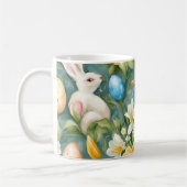 Bunnies, Frühlingsblumen und Ostereier. Malerei Kaffeetasse (Links)