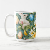 Bunnies, Frühlingsblumen und Ostereier. Malerei Kaffeetasse (Links)
