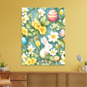 Bunnies, Frühlingsblumen und Ostereier. Malerei Leinwanddruck (Insitu (Wohnzimmer))