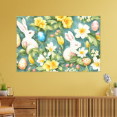 Bunnies, Frühlingsblumen und Ostereier. Malerei Leinwanddruck (Insitu (Wohnzimmer))