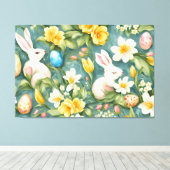 Bunnies, Frühlingsblumen und Ostereier. Malerei Leinwanddruck (Insitu (Holzboden))