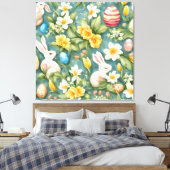 Bunnies, Frühlingsblumen und Ostereier. Malerei Leinwanddruck (Insitu (Schlafzimmer))