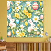 Bunnies, Frühlingsblumen und Ostereier. Malerei Leinwanddruck (Insitu (Wohnzimmer))