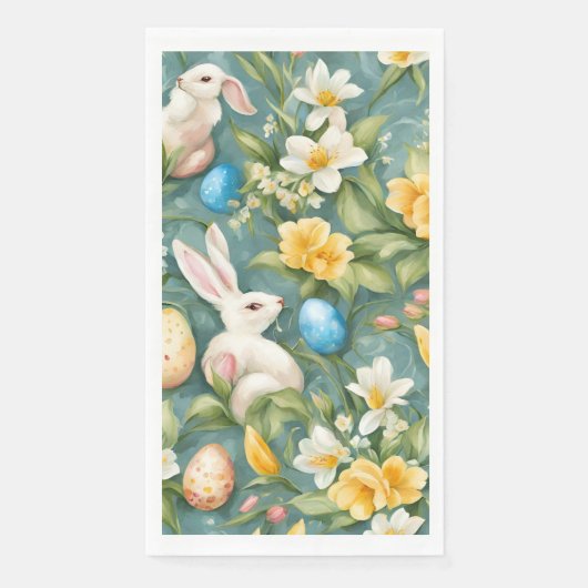 Bunnies, Frühlingsblumen und Ostereier. Malerei Serviette (Vorderseite)
