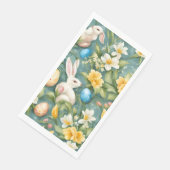 Bunnies, Frühlingsblumen und Ostereier. Malerei Serviette (Ecke)
