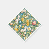 Bunnies, Frühlingsblumen und Ostereier. Malerei Serviette (Ecke)