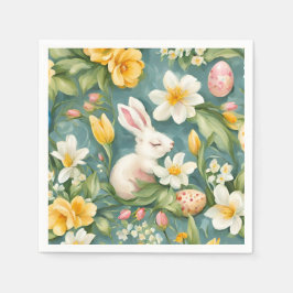 Bunnies, Frühlingsblumen und Ostereier. Malerei Serviette