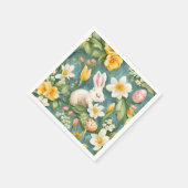Bunnies, Frühlingsblumen und Ostereier. Malerei Serviette (Ecke)