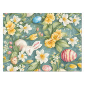 Bunnies, Frühlingsblumen und Ostereier. Malerei Tischdecke (Vorderseite (Horizontal))