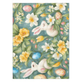Bunnies, Frühlingsblumen und Ostereier. Malerei Tischdecke (Vorderseite)