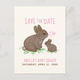 Bunnies Hearts Girl Babydusche Save the Date Ankündigungspostkarte