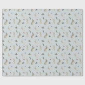 Bunnies, Holly und Berries Blue Geschenkpapier (Flach)