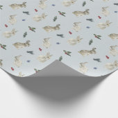 Bunnies, Holly und Berries Blue Geschenkpapier (Ecke)