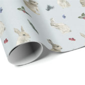 Bunnies, Holly und Berries Blue Geschenkpapier (Rolleneckpunkt)