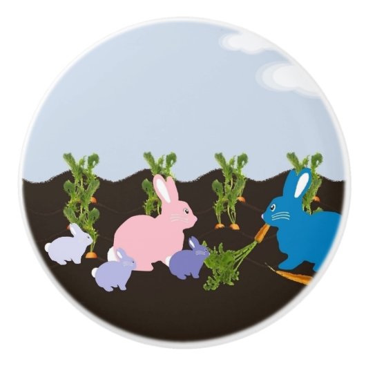 Bunnies im Feld Keramikknauf (Vorderseite)