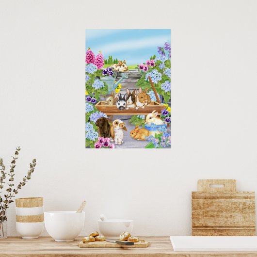 Bunnies im Garten Poster (Küche)