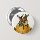 Bunnies in einem Goldeier, Vintag Viktorianischer  Button (Vorne & Hinten)