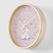 Bunnies in einem Kranz - Niedliches rosa Kinderzim Uhr (Winkel)
