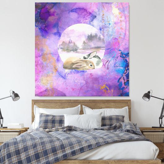 Bunnies in Lavender Dream Leinwanddruck (Insitu (Schlafzimmer))